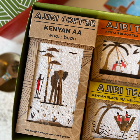 Kenyan AA Coffee and Kenyan Black Teas with handcrafted labels. Buy sustainable Kenyan Teas and Kenyan Coffees. Kenyan AA all the way! You can gift, we can help :) 